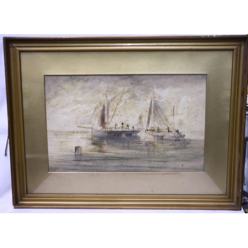 2043 - Thomas Westcott (1863-1924): watercolour, Sailing Boats At Dawn, 44 x 27 cm. Not available for in-ho... 