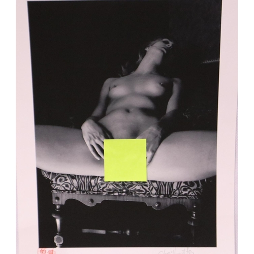 2051 - China Hamilton (1946-2018): pencil signed photographic print, Erotic Pose, stamped and with further ... 