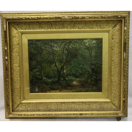 2008 - R Mont? (19th century): oil on board, dense forest, indistinctly signed, 30 x 22 cm. Not available f... 