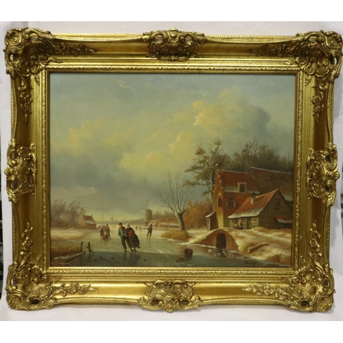 2011 - 19th century Dutch school oil on canvas, figural winter scene, indistinctly signed, 50 x 39 cm. Not ... 