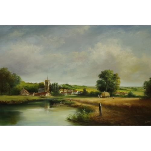 2020 - Attributed to Cyril Wheeler (20th century): oil on canvas, riverside scene, 90 x 60 cm. Not availabl... 