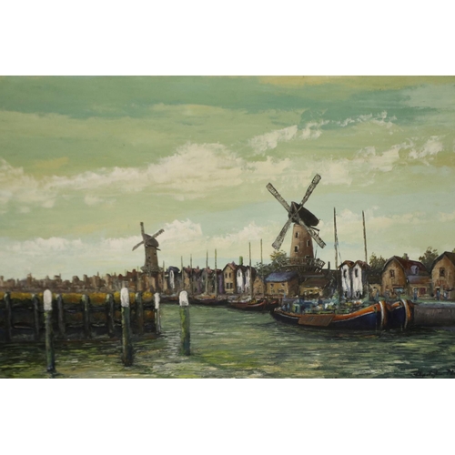 2022 - Christopher Phillips (20th century): oil on board, Dutch canal scene, 92 x 59 cm. Not available for ... 