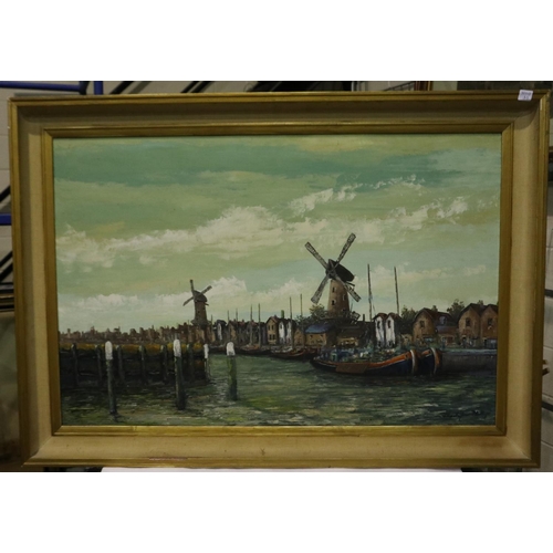 2022 - Christopher Phillips (20th century): oil on board, Dutch canal scene, 92 x 59 cm. Not available for ... 