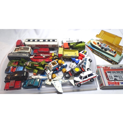 2015 - Selection of playworn Dinky toys, all for spares or refurbishment, a motor petrol boat, good/poor bo... 