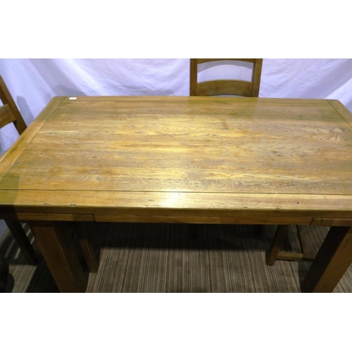 2095 - A substantial country oak draw-leaf dining table with a set of five ladderback chairs, table 260 x 9... 