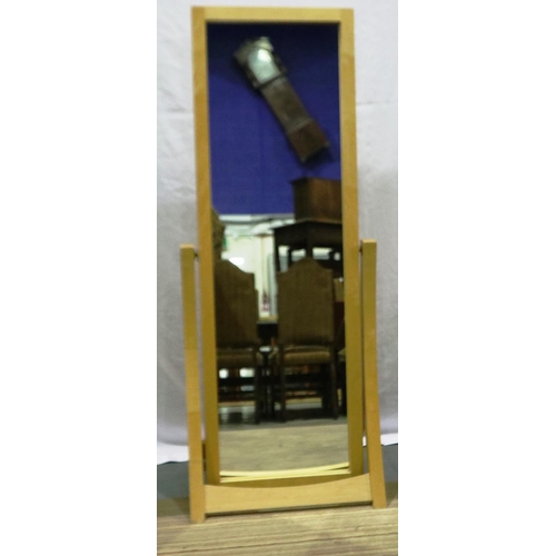 2096 - A modern beech framed cheval dressing mirror with shaped supports, overall H: 163 cm. Not available ... 