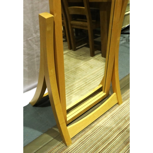 2096 - A modern beech framed cheval dressing mirror with shaped supports, overall H: 163 cm. Not available ... 