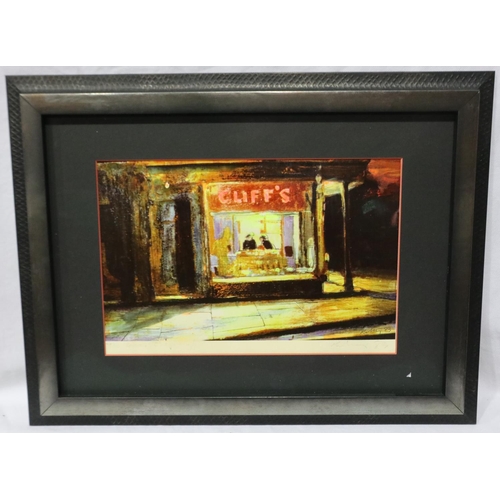 2058 - Harold Riley (B. 1934): hand finished and signed artists proof print, The Corner Shop, 28 x 20 cm. N... 