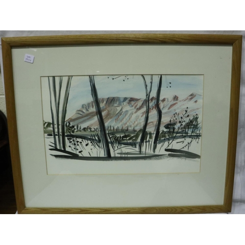 2062 - Julia Midgley (B. 1948): watercolour, MTE St Victoire, labels verso, 44 x 27 cm. Not available for i... 