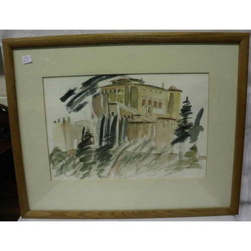 2063 - Julia Midgley (B. 1948): watercolour, Bastille De Picasso, labels verso, 44 x 29 cm. Not available f... 