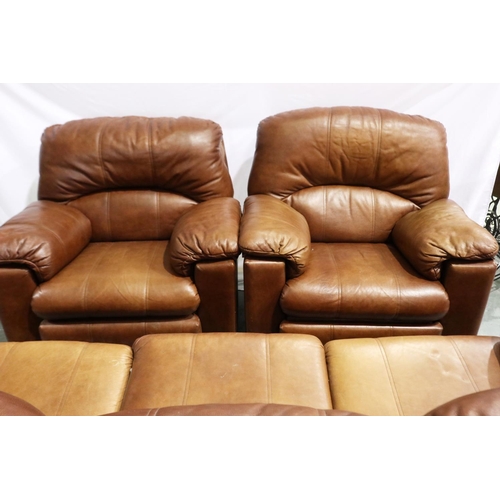 2101 - G-Plan, a modern three piece lounge suite comprising sofa ( L: 215 cm ), armchair and recliner in br... 