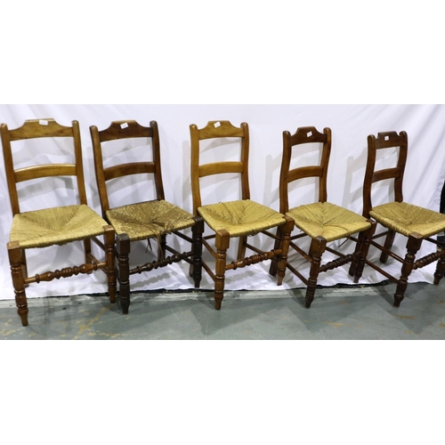 2106 - A set of five 19th century elm rush-seat country chairs. Not available for in-house P&P