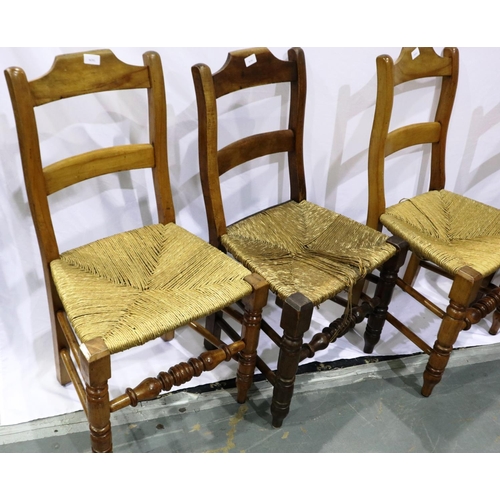 2106 - A set of five 19th century elm rush-seat country chairs. Not available for in-house P&P