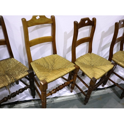 2106 - A set of five 19th century elm rush-seat country chairs. Not available for in-house P&P