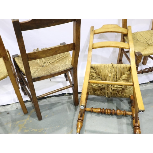 2106 - A set of five 19th century elm rush-seat country chairs. Not available for in-house P&P