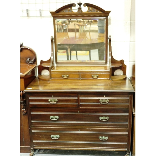 2113 - An Edwardian walnut two piece bedroom suite, comprising a single door mirrored wardrobe and a dresse... 