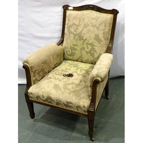 2119 - *** WITHDRAWN *** An Edwardian walnut framed salon chair with upholstered seat and backrest, over st... 