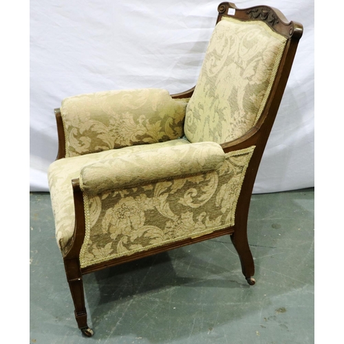 2119 - *** WITHDRAWN *** An Edwardian walnut framed salon chair with upholstered seat and backrest, over st... 