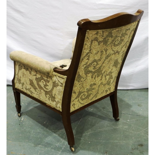 2119 - *** WITHDRAWN *** An Edwardian walnut framed salon chair with upholstered seat and backrest, over st... 