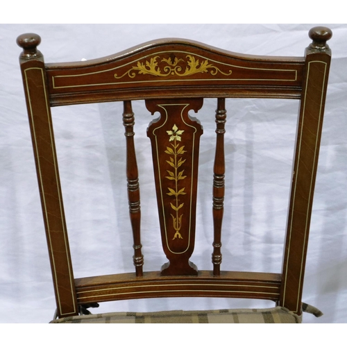 2120 - Pair of Victorian inlaid walnut bedroom chairs, each having bergere seats and turned supports with l... 