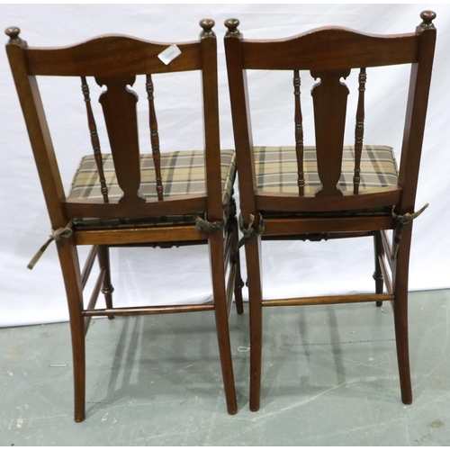 2120 - Pair of Victorian inlaid walnut bedroom chairs, each having bergere seats and turned supports with l... 