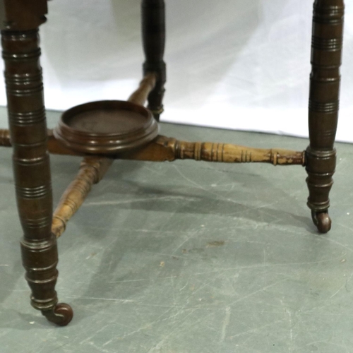 2122 - Late 19th century octagonal walnut centre table, with turned supports and cross-stretchers, 114 x 11... 