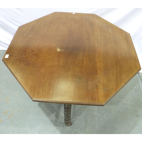 2122 - Late 19th century octagonal walnut centre table, with turned supports and cross-stretchers, 114 x 11... 