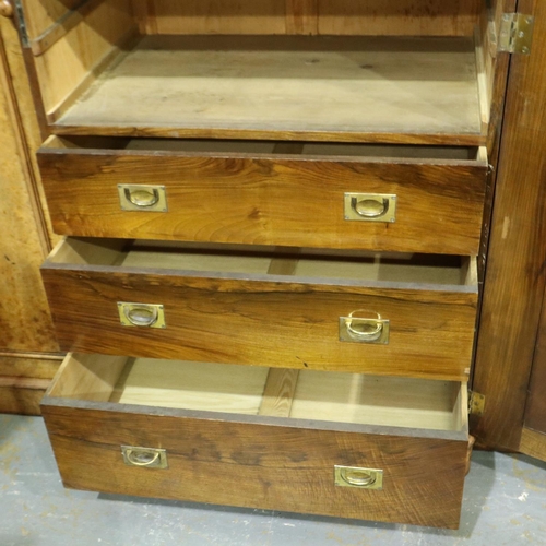 2123 - Substantial mid 19th century burr walnut wardrobe, having a central mirrored door containing drawers... 