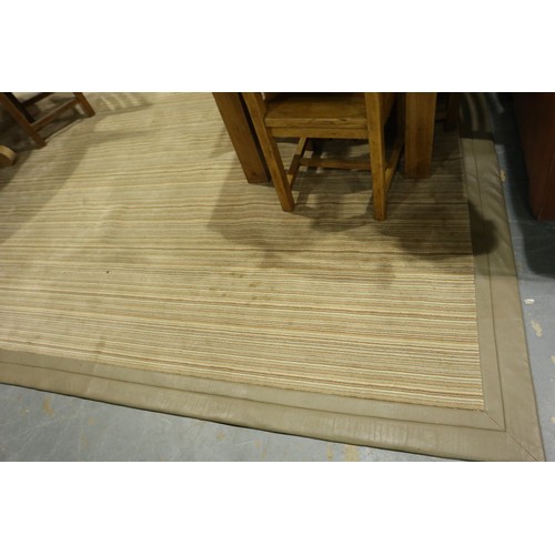 2085 - A large contemporary floor rug with striped design and leather border, 465 x 295 cm. Not available f... 