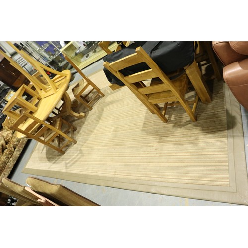 2085 - A large contemporary floor rug with striped design and leather border, 465 x 295 cm. Not available f... 