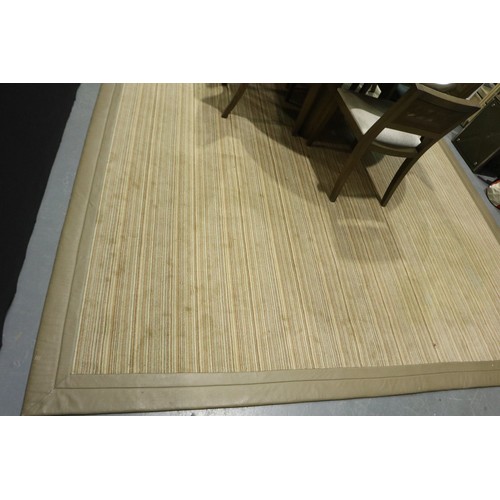 2086 - A large contemporary floor rug, with striped design and leather border, 465 x 295 cm. Not available ... 