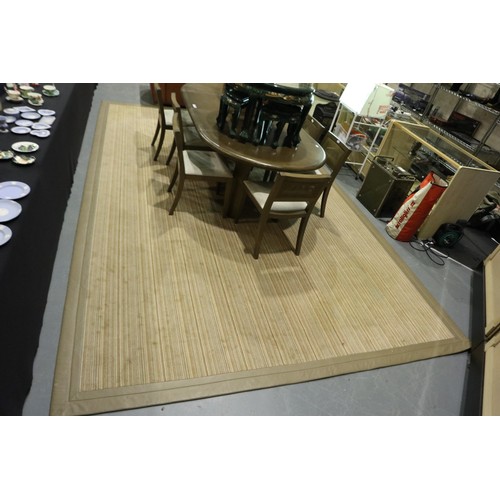 2086 - A large contemporary floor rug, with striped design and leather border, 465 x 295 cm. Not available ... 