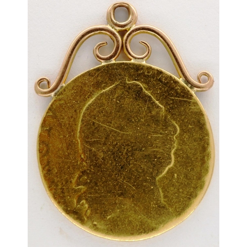 2071 - Spade guinea of George III, date rubbed, soldered mount. P&P Group 0 (£5+VAT for the first lot and £... 