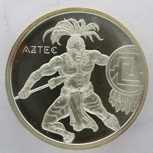 2044 - Silver 1oz bullion Aztec Warriors. P&P Group 0 (£5+VAT for the first lot and £1+VAT for subsequent l... 