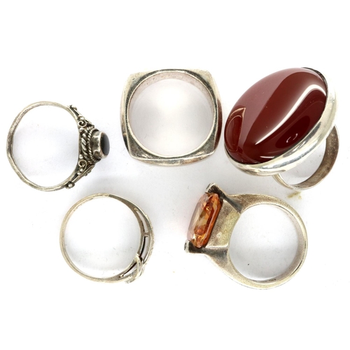 11 - Five mainly 925 silver rings, including stone set examples, sizes M-S. P&P Group 1 (£14+VAT for the ... 