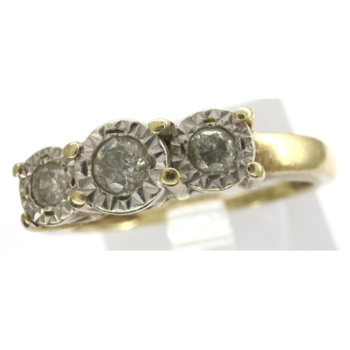 17 - 9ct gold trilogy ring set with diamonds, size N, 2.7g. P&P Group 1 (£14+VAT for the first lot and £1... 