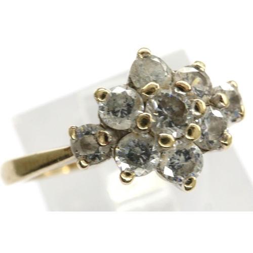 21 - 9ct gold cluster ring set with cubic zirconia, size M, 1.8g. P&P Group 1 (£14+VAT for the first lot ... 