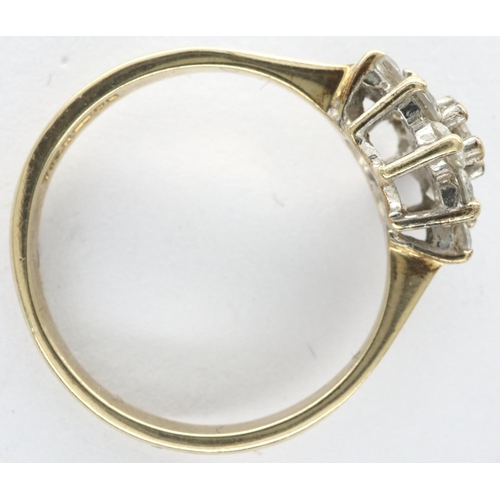 21 - 9ct gold cluster ring set with cubic zirconia, size M, 1.8g. P&P Group 1 (£14+VAT for the first lot ... 