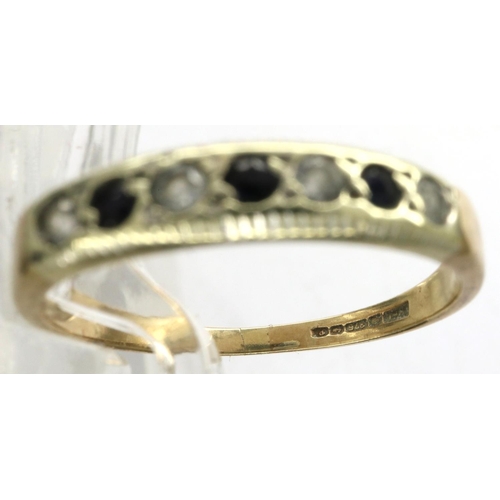 3 - 9ct gold sapphire and cubic zirconia channel set half eternity ring, size L, 1.5g. P&P Group 1 (£14+... 