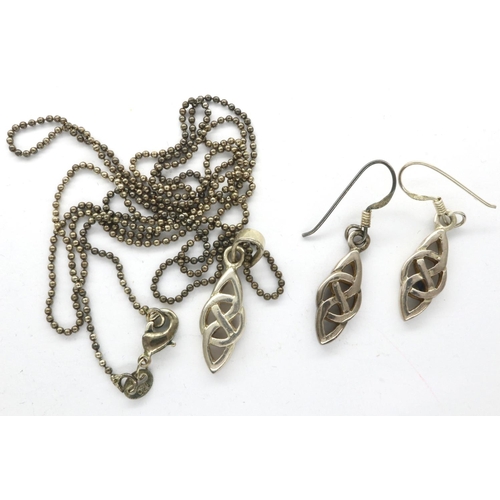 45 - 925 silver Rennie Mackintosh style pendant necklace and earring set, chain L: 70 cm. P&P Group 1 (£1... 