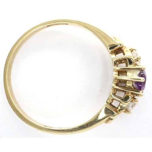 46 - 9ct gold trilogy ring set with amethyst and cubic zirconia, size O/P, 2.0g. P&P Group 1 (£14+VAT for... 