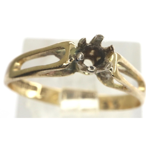 5 - 9ct gold ring, lacking stone, size G, 1.0g. P&P Group 1 (£14+VAT for the first lot and £1+VAT for su... 