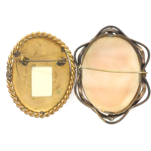 6 - Two Pinchbeck mounted cameo brooches, largest H: 70 mm. P&P Group 1 (£14+VAT for the first lot and £... 