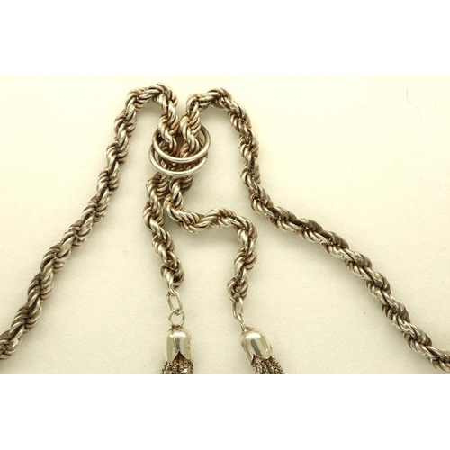 57 - 925 silver rope neck chain with tassel pendants, chain L: 74 cm. P&P Group 1 (£14+VAT for the first ... 