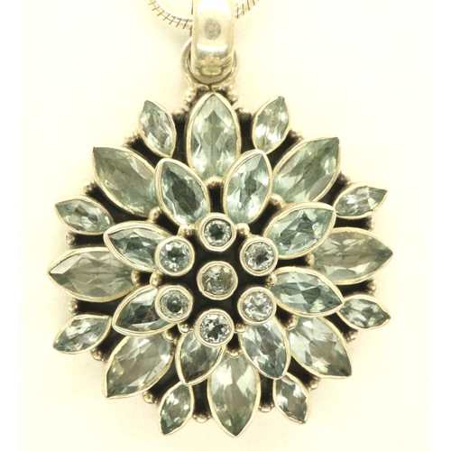 58 - 925 silver stone set flower pendant necklace, chain L: 60 cm, pendant D: 40 mm. P&P Group 1 (£14+VAT... 