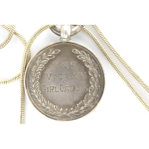 65 - Hallmarked silver H.M.S Victory girl cadet pendant inscribed Best Cadet of The Year P.O Cadet Tutton... 