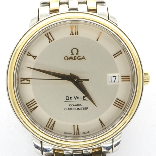 74 - OMEGA: gents automatic De Ville co-axial bi-metal gold and steel wristwatch, with date aperture, no ... 