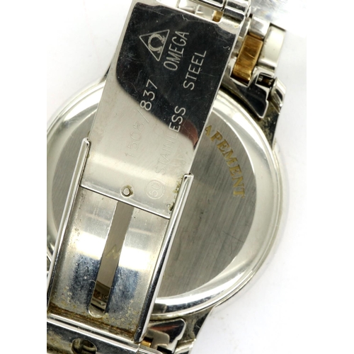 74 - OMEGA: gents automatic De Ville co-axial bi-metal gold and steel wristwatch, with date aperture, no ... 