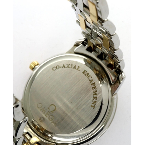 74 - OMEGA: gents automatic De Ville co-axial bi-metal gold and steel wristwatch, with date aperture, no ... 