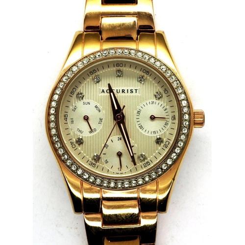 79 - ACCURIST: ladies rose-gold tone steel cased quartz wristwatch, stone set chapters, three subsidiary ... 